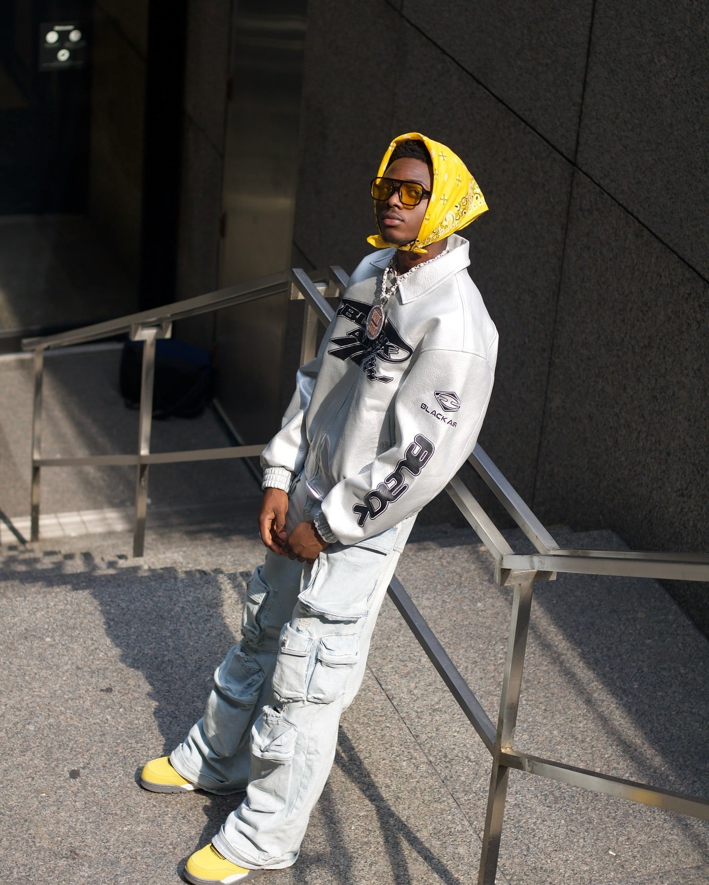 SILVER RACING JACKET WITH VINTAGE EMBROIDERED LONG SLEEVE AND LAPEL COLLAR