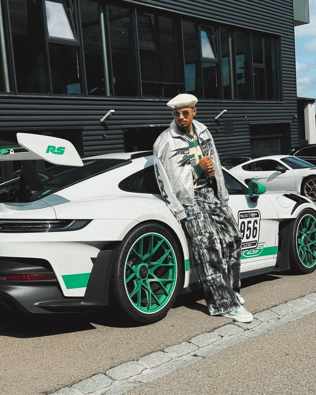 SILVER RACING JACKET WITH VINTAGE EMBROIDERED LONG SLEEVE AND LAPEL COLLAR