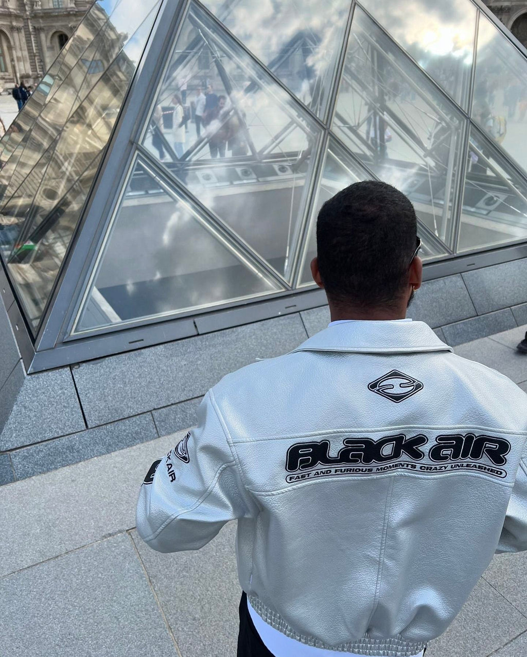 SILVER RACING JACKET WITH VINTAGE EMBROIDERED LONG SLEEVE AND LAPEL COLLAR