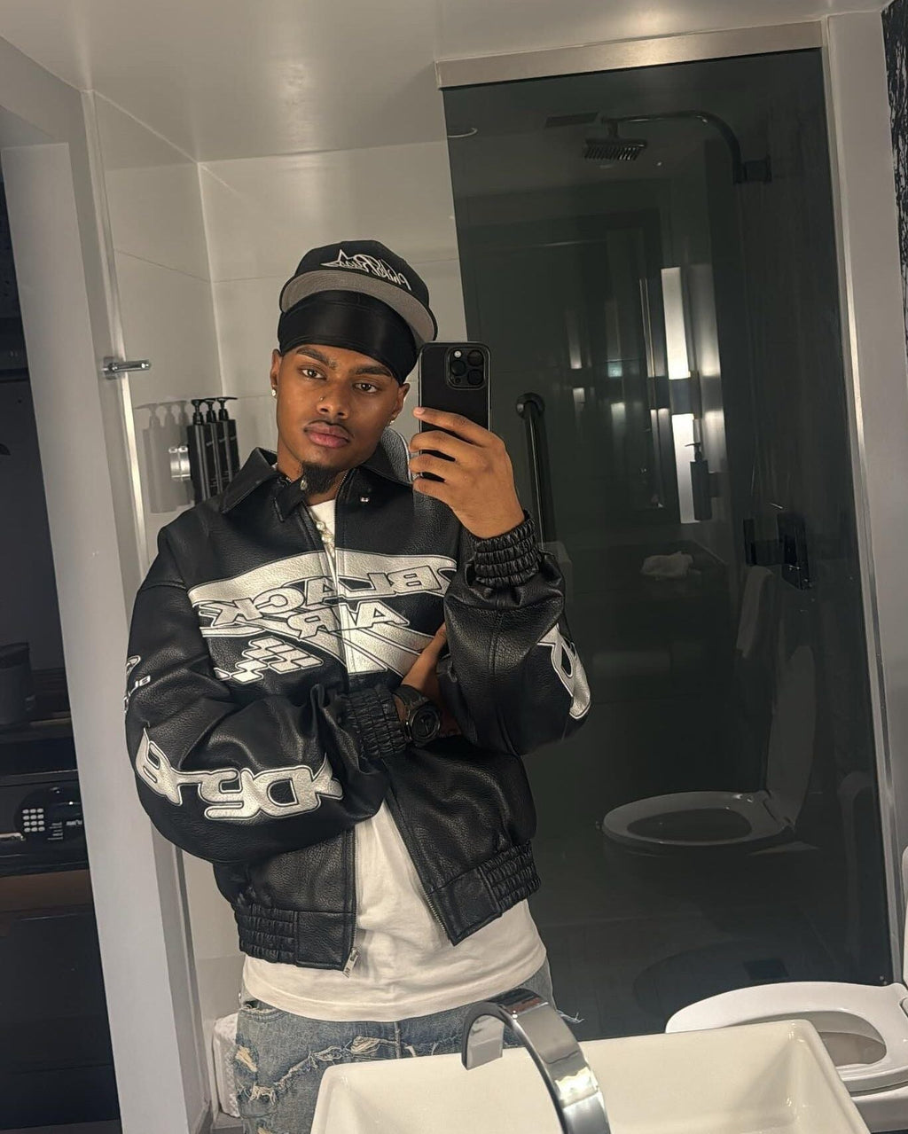 SILVER RACING JACKET WITH VINTAGE EMBROIDERED LONG SLEEVE AND LAPEL COLLAR