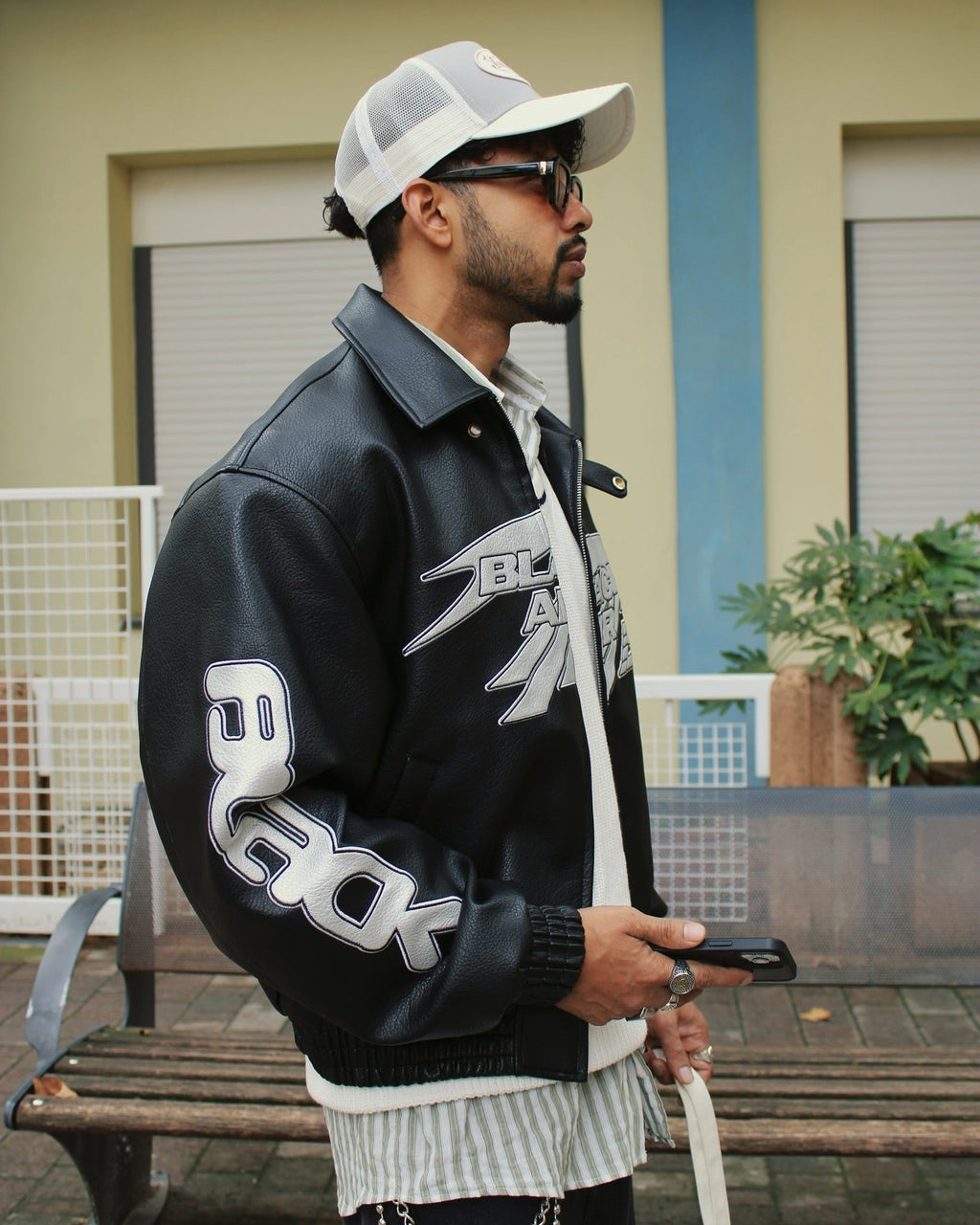 SILVER RACING JACKET WITH VINTAGE EMBROIDERED LONG SLEEVE AND LAPEL COLLAR