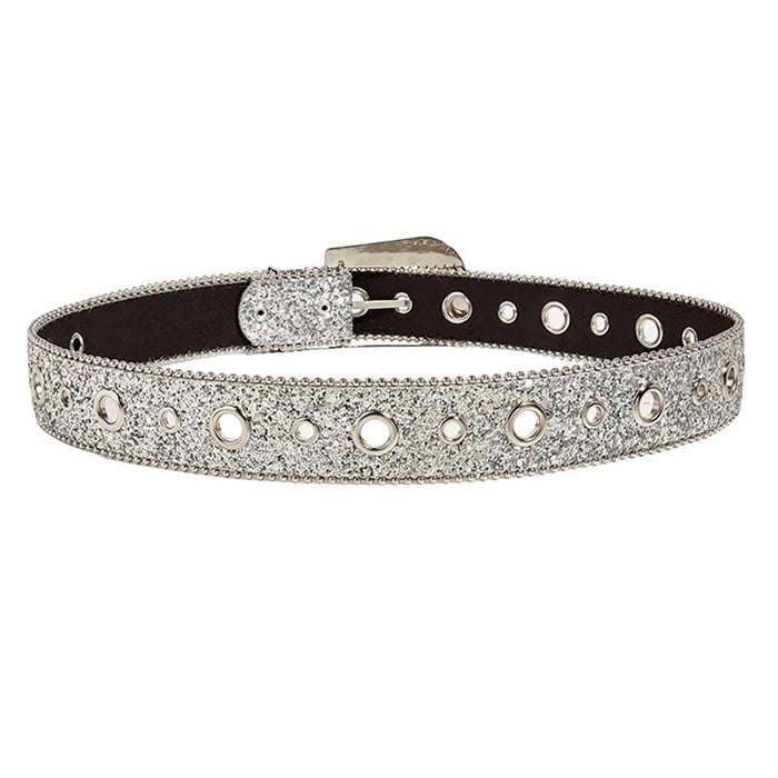 SILVER RHINESTONE BELT HIGH-QUALITY VEGAN LEATHER