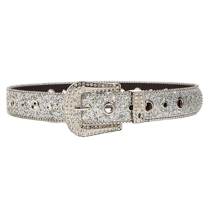 SILVER RHINESTONE BELT HIGH-QUALITY VEGAN LEATHER