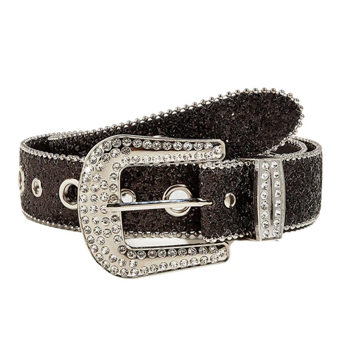 SILVER RHINESTONE BELT HIGH-QUALITY VEGAN LEATHER