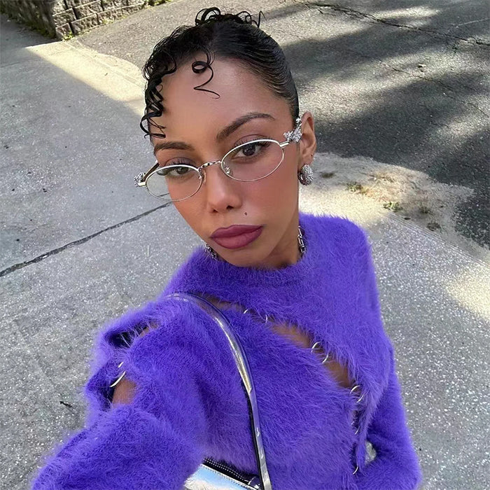 SILVER-RIMMED EYEGLASSES WITH DECORATIVE GEMSTONES FOR WOMEN