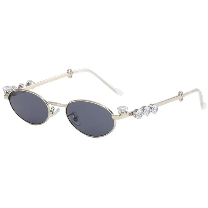 SILVER-RIMMED EYEGLASSES WITH DECORATIVE GEMSTONES FOR WOMEN