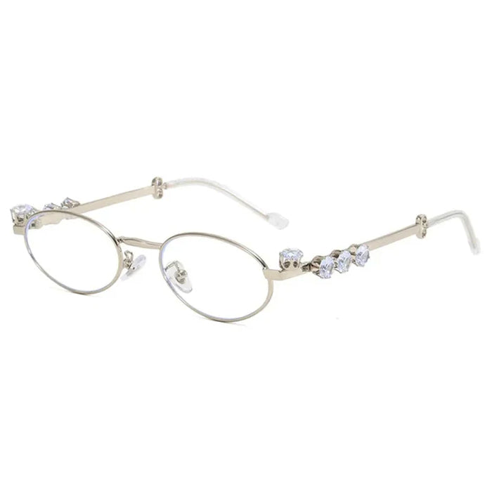 SILVER-RIMMED EYEGLASSES WITH DECORATIVE GEMSTONES FOR WOMEN