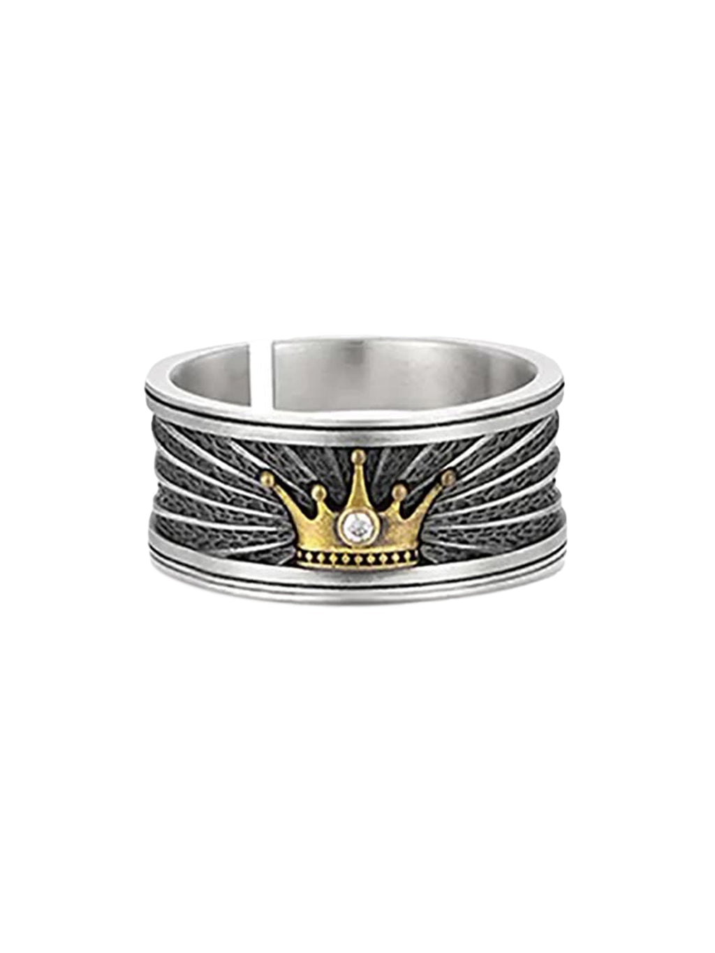 SILVER RING WITH GOLDEN CROWN AND TEXTURED BAND