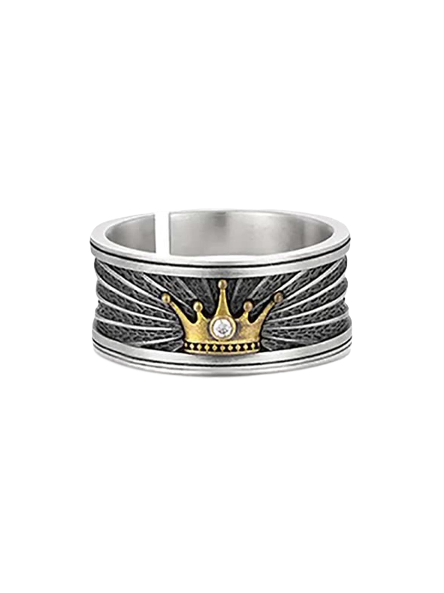 SILVER RING WITH GOLDEN CROWN AND TEXTURED BAND