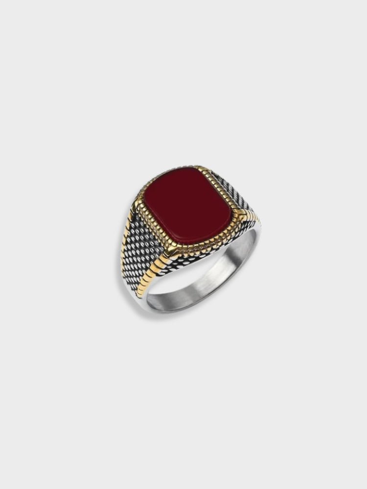 SILVER RING WITH RED STONE - MONEY ONYX RING