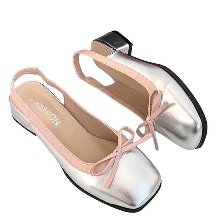 SILVER SLINGBACK SHOES WITH PINK BOWS FOR WOMEN