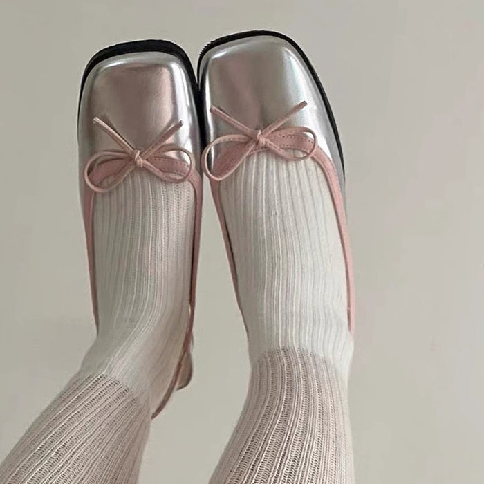 SILVER SLINGBACK SHOES WITH PINK BOWS FOR WOMEN