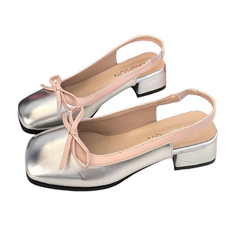 SILVER SLINGBACK SHOES WITH PINK BOWS FOR WOMEN
