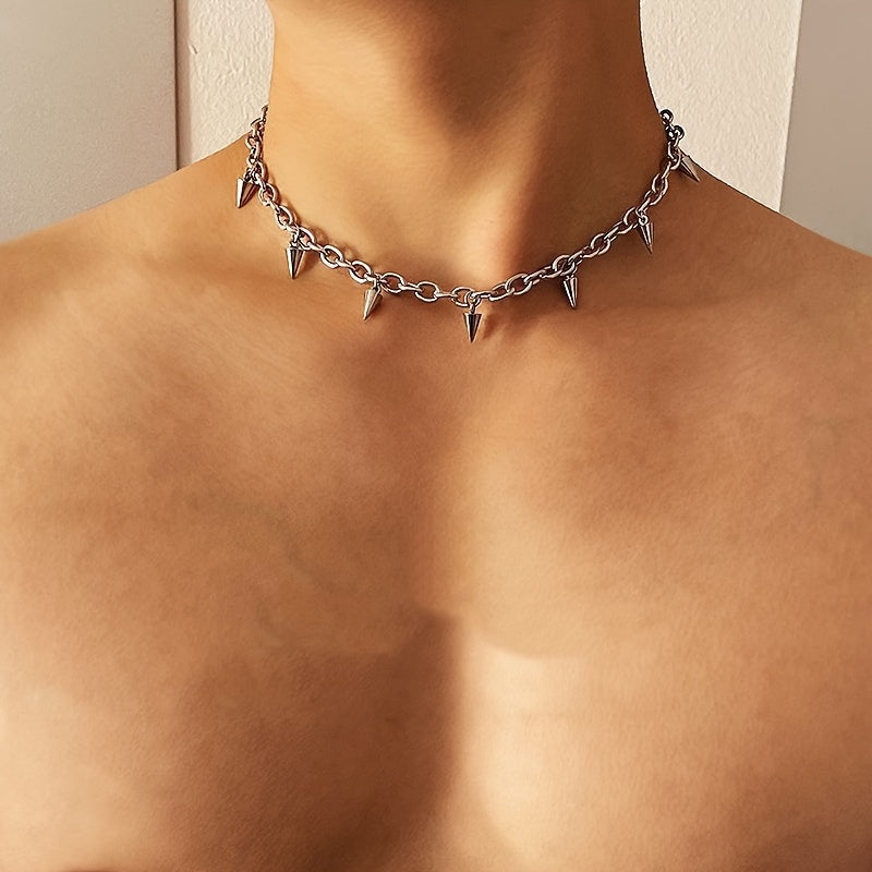 SILVER SPIKE CHAIN NECKLACE WITH ELEGANT ALLOY PLATING ACCESSORY