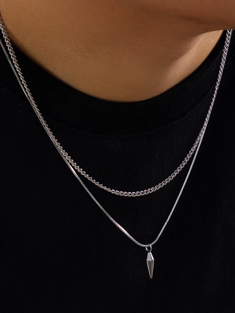 SILVER TWO PIECE NECKLACE SET WITH TWO PIECE DESIGN