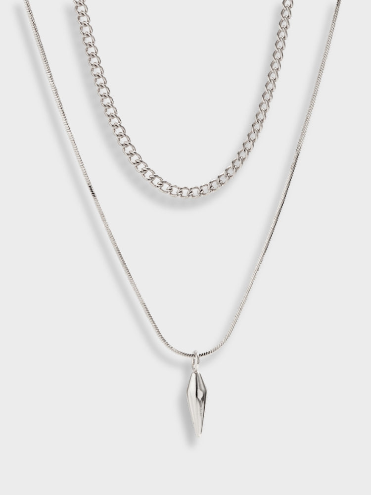 SILVER TWO PIECE NECKLACE SET WITH TWO PIECE DESIGN