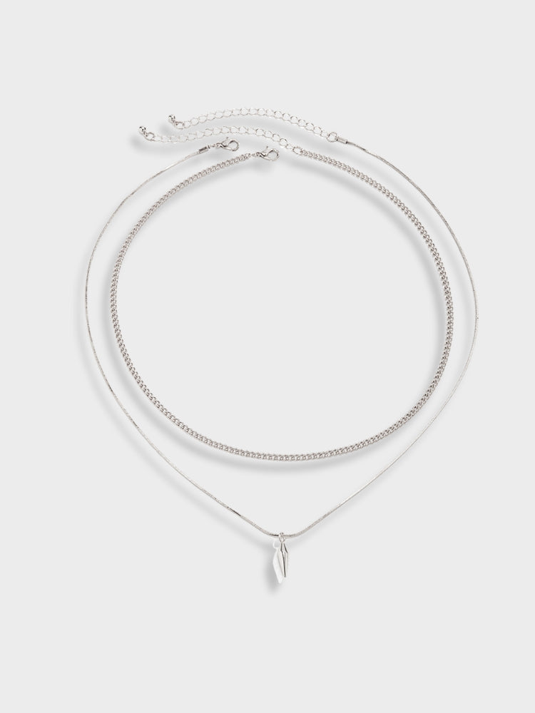 SILVER TWO PIECE NECKLACE SET WITH TWO PIECE DESIGN
