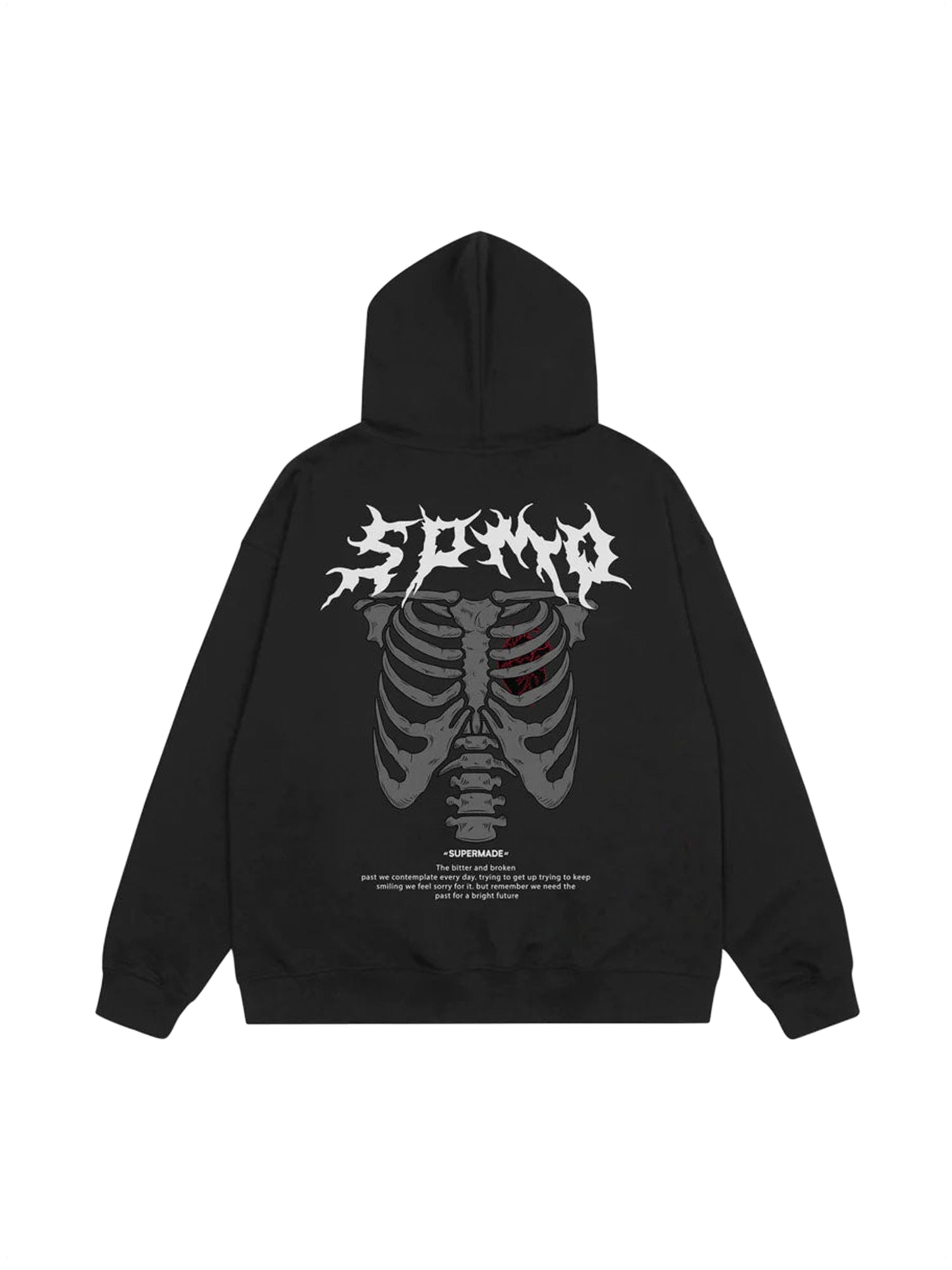 SKELETON GRAPHIC BLACK HOODIE CASUAL LONG SLEEVE