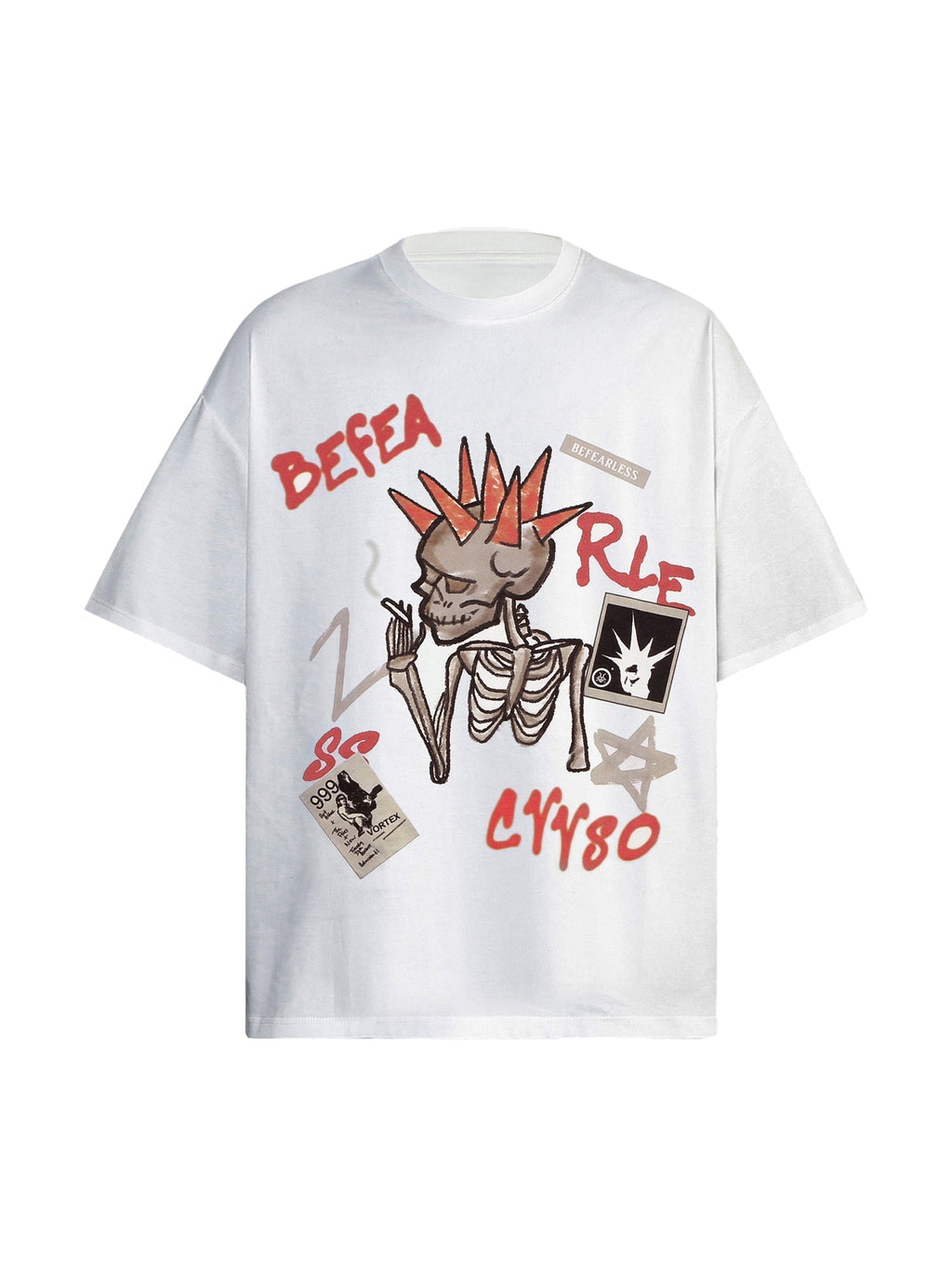 SKELETON GRAPHIC SHORT SLEEVE T-SHIRT WITH ROUND COLLAR AND LOOSE FIT