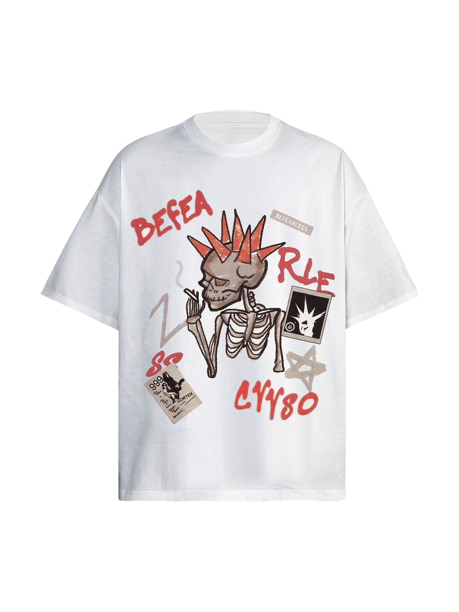 SKELETON GRAPHIC SHORT SLEEVE T-SHIRT WITH ROUND COLLAR AND LOOSE FIT