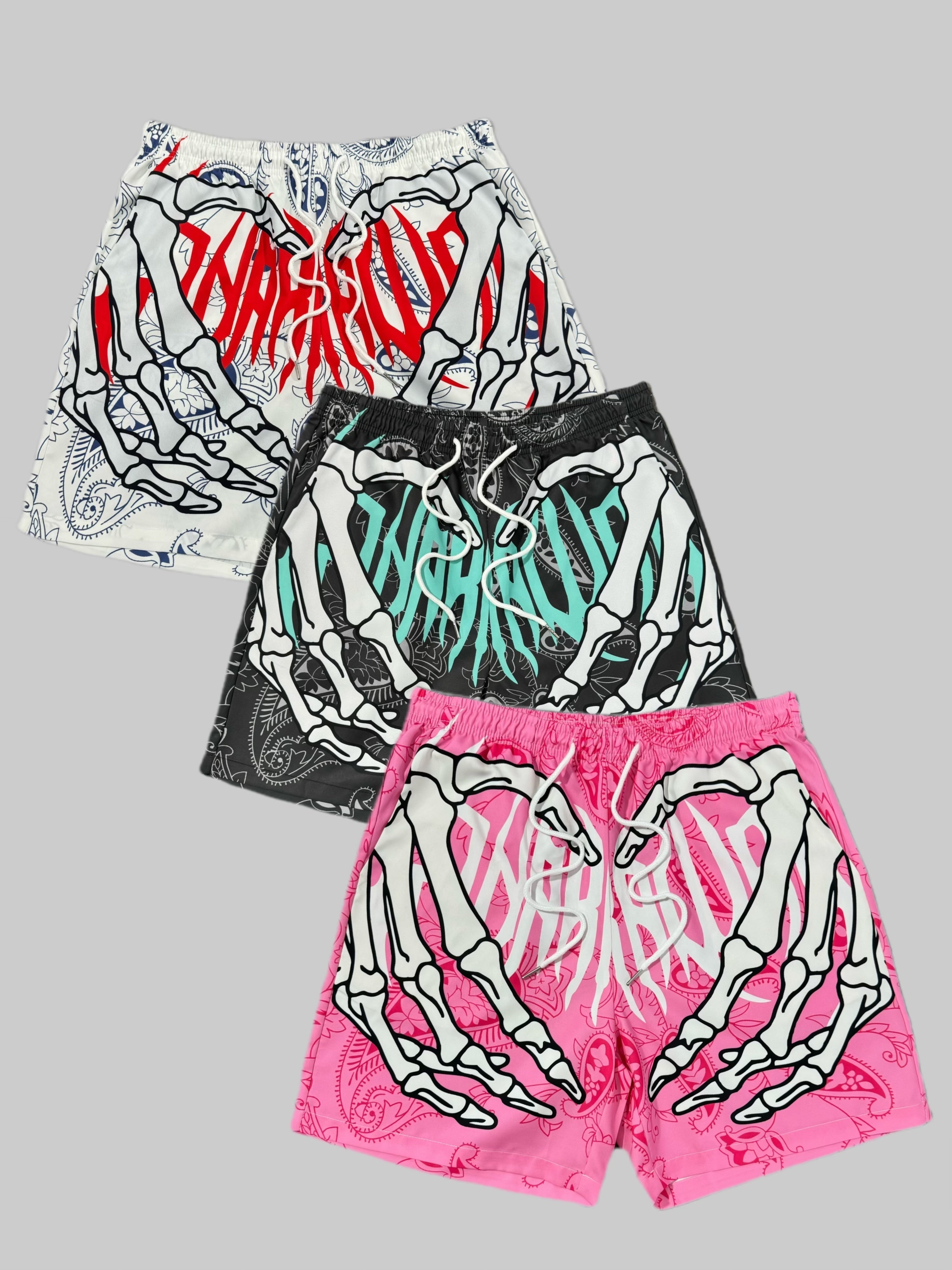 SKELETON-HAND-PRINTED WOVEN SHORTS BUNDLE - REGULAR FIT GRAFFITI PRINT