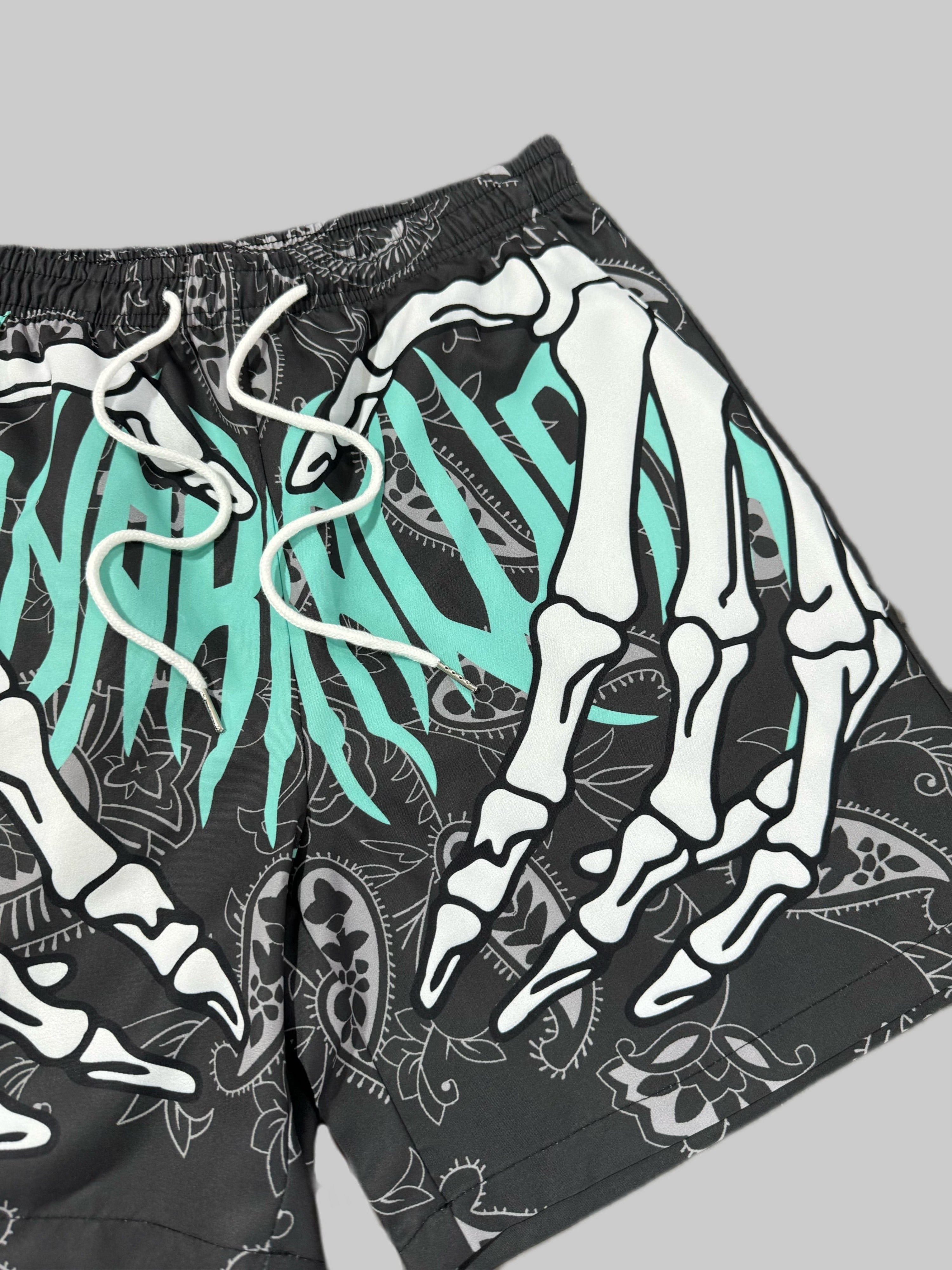 SKELETON-HAND-PRINTED WOVEN SHORTS BUNDLE - REGULAR FIT GRAFFITI PRINT