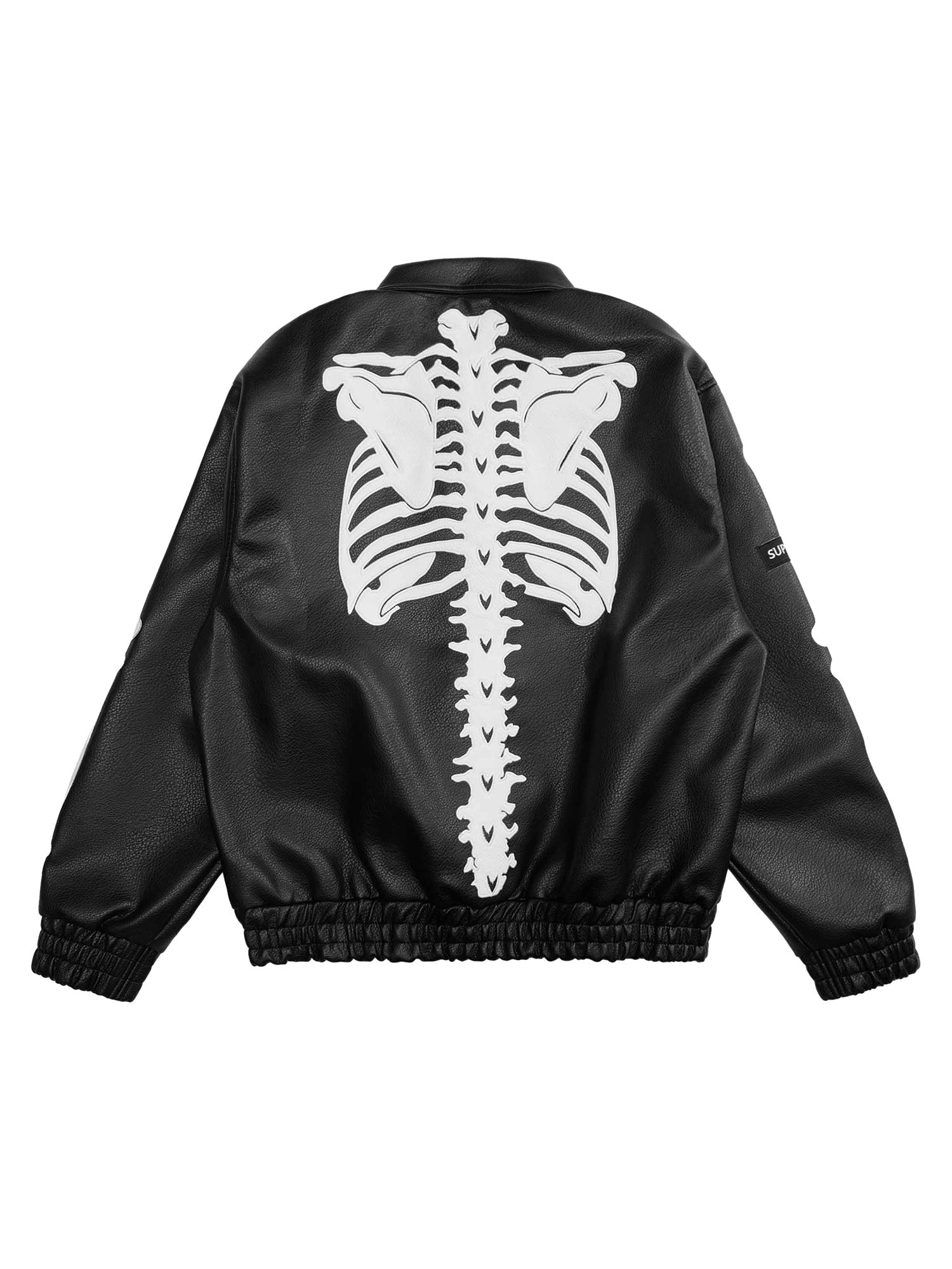 SKELETON-THEMED JACKET AND JEANS SET WITH LONG SLEEVE LAPEL COLLAR