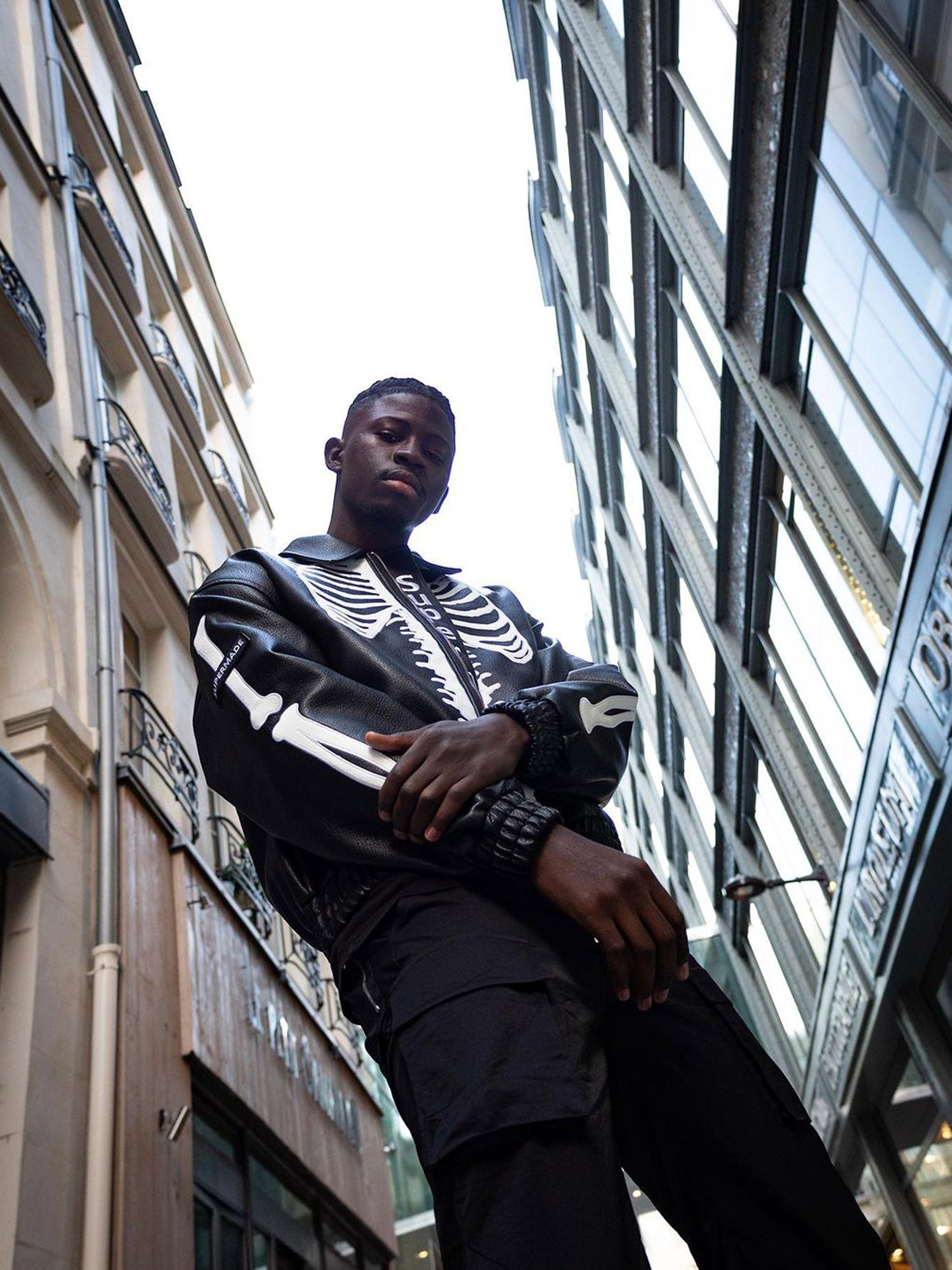 SKELETON-THEMED JACKET AND JEANS SET WITH LONG SLEEVE LAPEL COLLAR