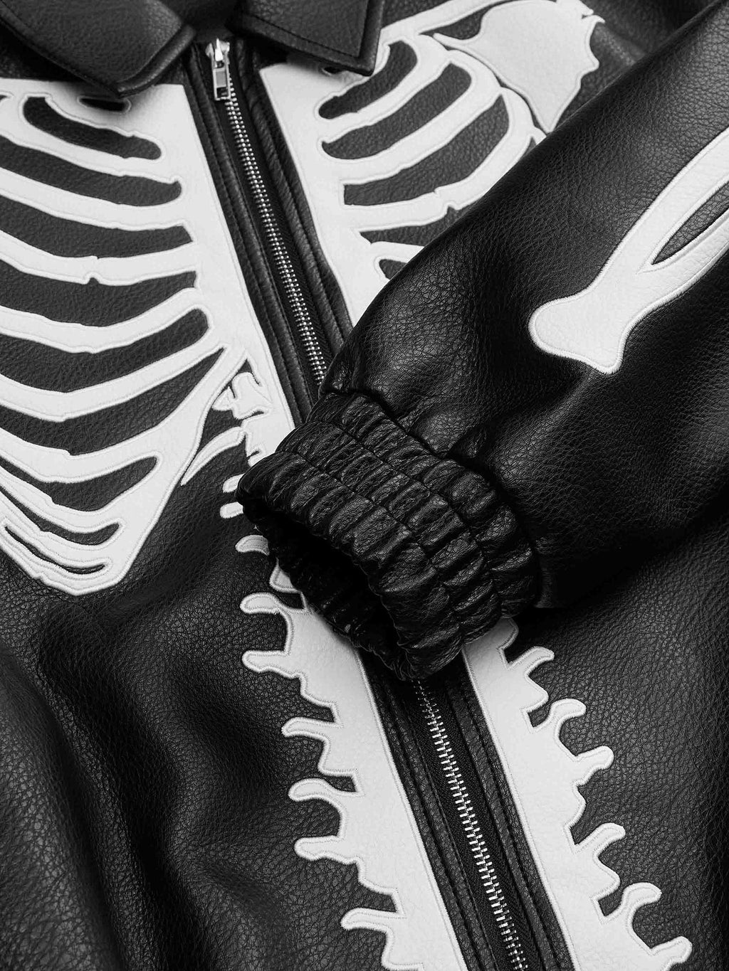 SKELETON-THEMED JACKET AND JEANS SET WITH LONG SLEEVE LAPEL COLLAR