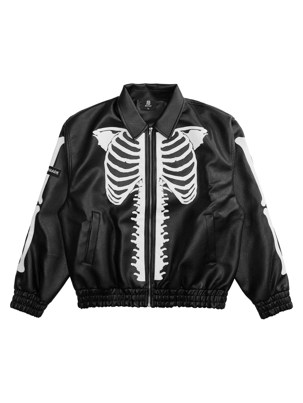 SKELETON-THEMED JACKET AND JEANS SET WITH LONG SLEEVE LAPEL COLLAR