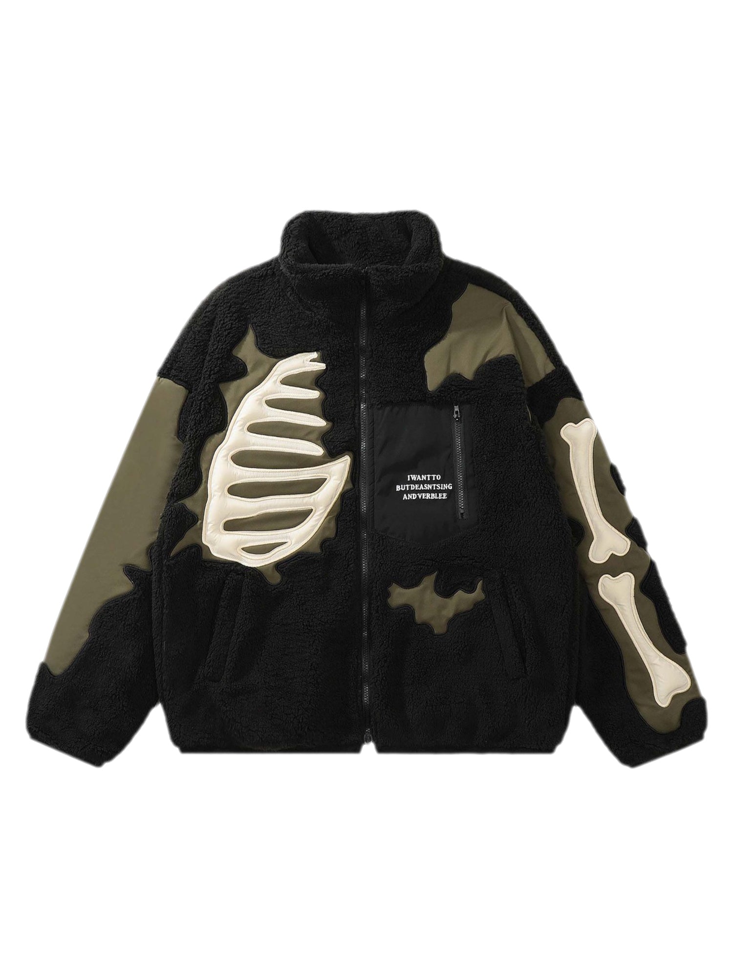 SKELETON-THEMED LONG SLEEVE JACKET WITH STAND COLLAR