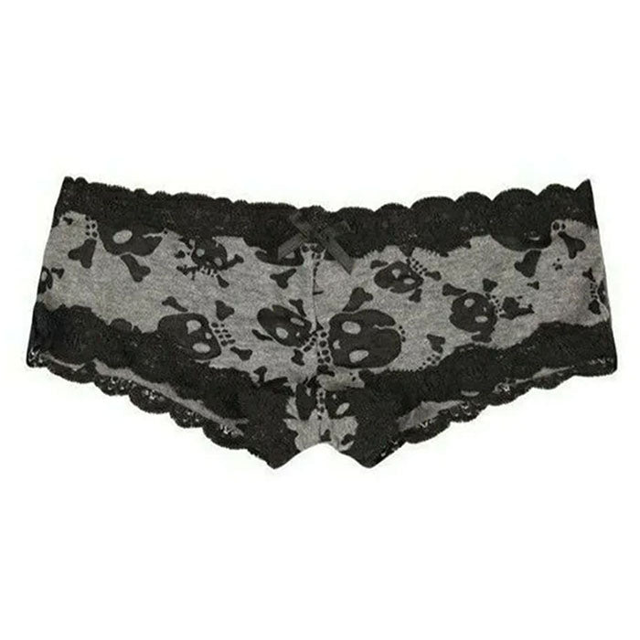 SKULL PRINT LACE PANTY - GRAY SKULL UNDERWEAR