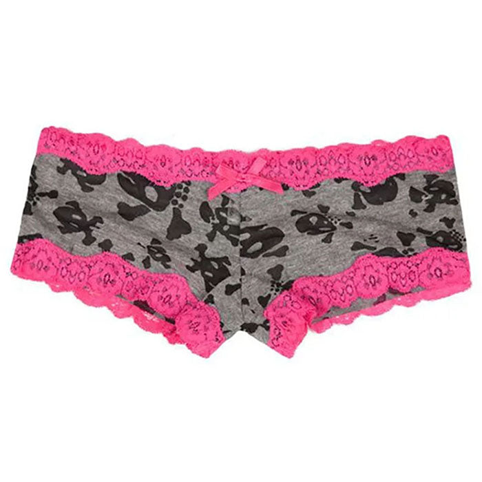 SKULL PRINT LACE PANTY - GRAY SKULL UNDERWEAR