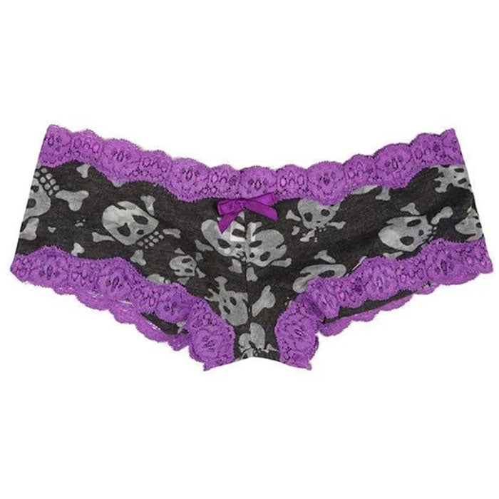 SKULL PRINT LACE PANTY - GRAY SKULL UNDERWEAR