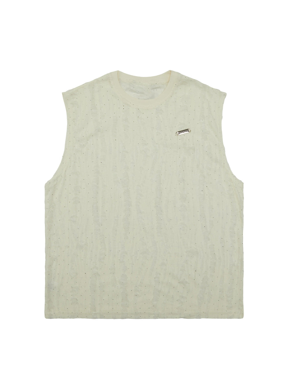 SLEEVELESS BEIGE SHIRT WITH LOOSE-FIT SLEEVELESS ROUND COLLAR