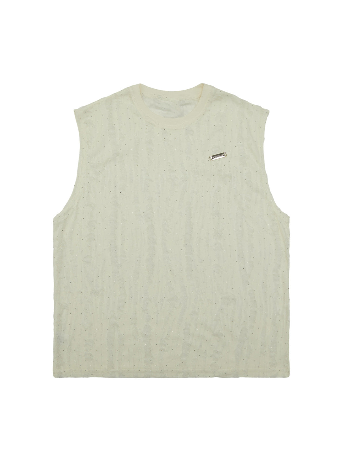 SLEEVELESS BEIGE SHIRT WITH LOOSE-FIT SLEEVELESS ROUND COLLAR