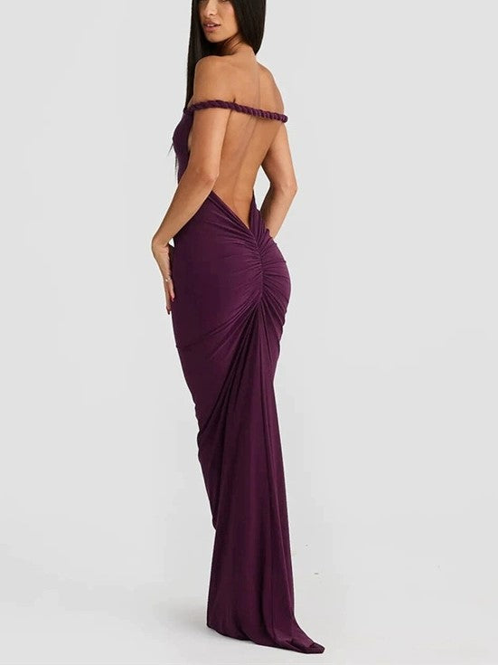 SLEEVELESS BLACK MAXI DRESS WITH PLEATED WRAP DESIGN AND HALTER NECKLINE