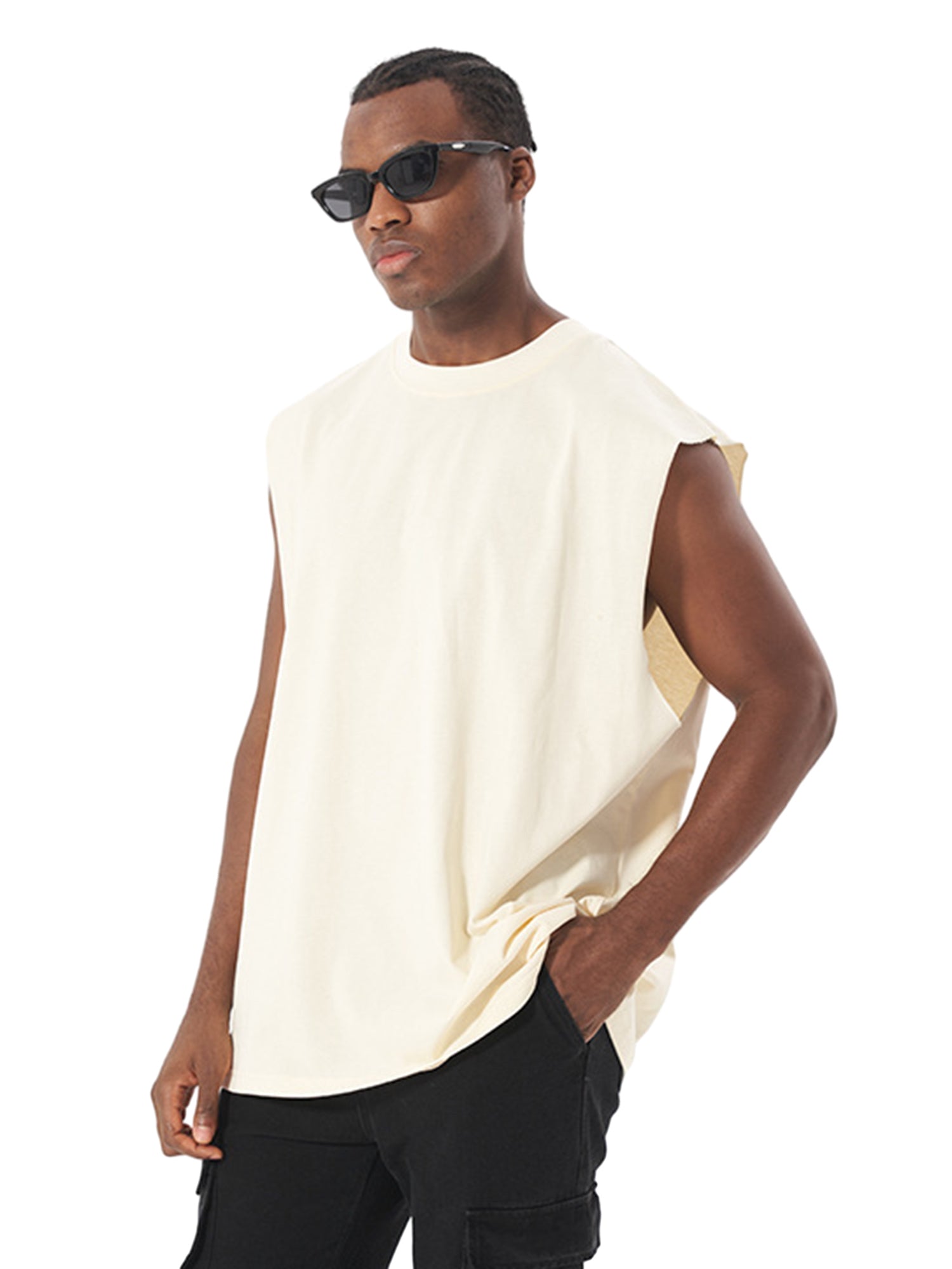 SLEEVELESS JERSEY TOP WITH ROUND COLLAR AND LOOSELY FIT DESIGN