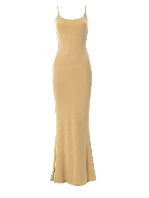 SLEEVELESS MAXI DRESS WITH SQUARE NECKLINE - BLACK SPAGHETTI STRAP DRESS