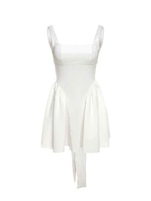 SLEEVELESS MINI DRESS WITH SQUARE NECK FOR CASUAL VACATIONS, SLIM FIT