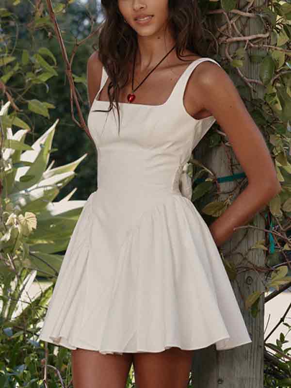SLEEVELESS MINI DRESS WITH SQUARE NECK FOR CASUAL VACATIONS, SLIM FIT