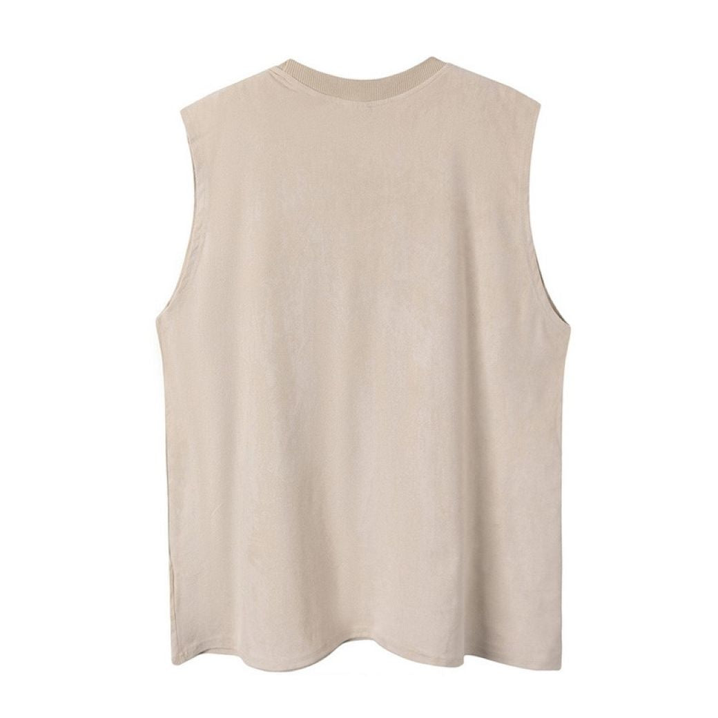 SLEEVELESS T-SHIRT WITH BLINDFOLDED WOMAN GRAPHIC - TRENDY DARK AESTHETIC