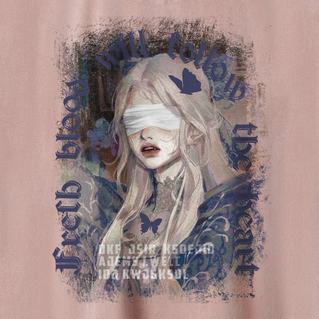 SLEEVELESS T-SHIRT WITH BLINDFOLDED WOMAN GRAPHIC - TRENDY DARK AESTHETIC