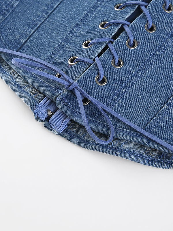 SLIM FIT BLUE DENIM CORSET TOP - A MUST-HAVE PIECE FOR YOUR WARDROBE