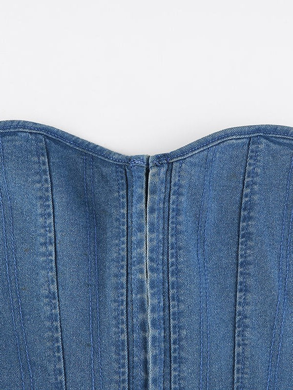 SLIM FIT BLUE DENIM CORSET TOP - A MUST-HAVE PIECE FOR YOUR WARDROBE