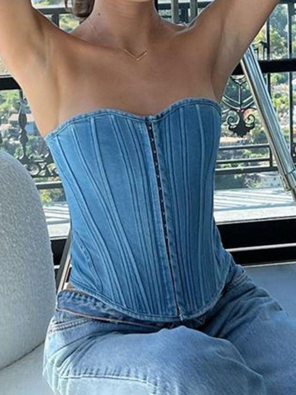 SLIM FIT BLUE DENIM CORSET TOP - A MUST-HAVE PIECE FOR YOUR WARDROBE