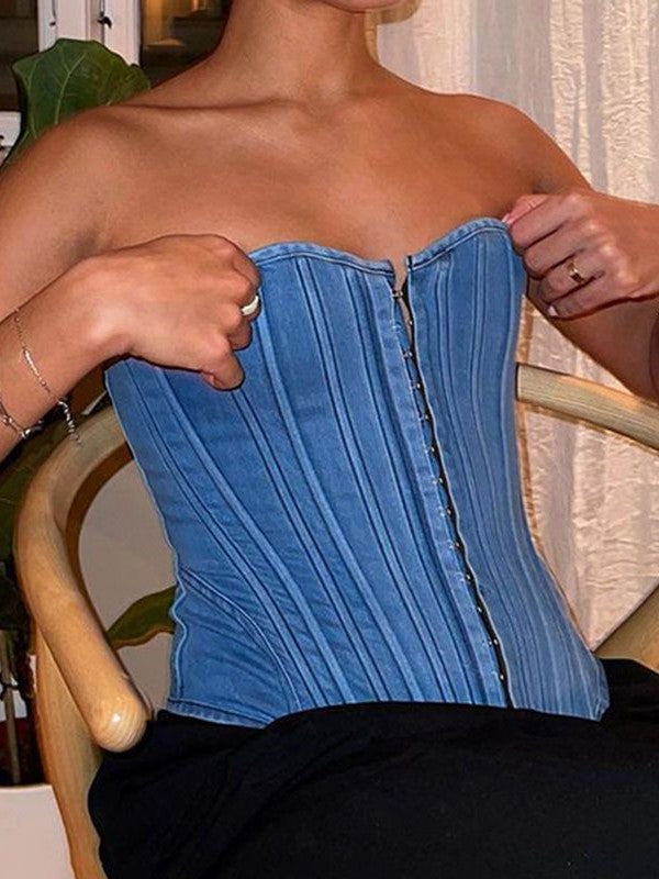 SLIM FIT BLUE DENIM CORSET TOP - A MUST-HAVE PIECE FOR YOUR WARDROBE