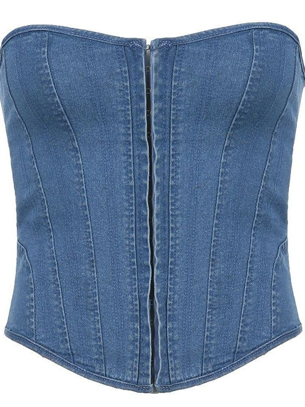 SLIM FIT BLUE DENIM CORSET TOP - A MUST-HAVE PIECE FOR YOUR WARDROBE
