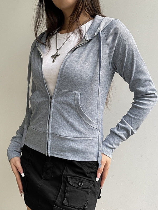 SLIM FIT HOODIE IN GRAY - VERSATILE SLIM FIT ZIP-UP DESIGN