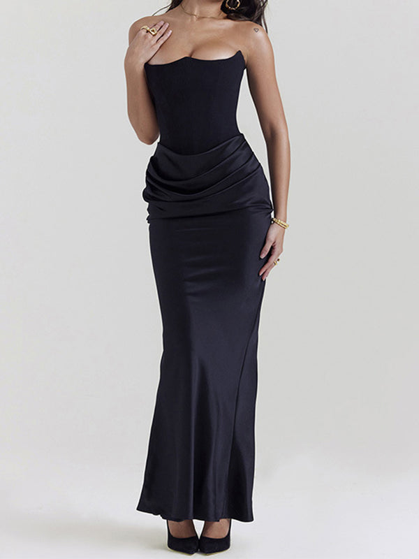 SLIM FIT MAXI DRESS - ELEGANT BLACK STRAPLESS DESIGN